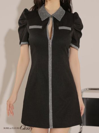 Glossy by ROBE de FLEURS/グロッシー】パイピング 襟付き ラメニット