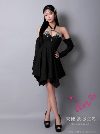 an/アン】ホルターネック 長袖 ジップデザイン ビジュー