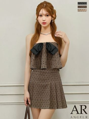 キャバドレス Angel R エンジェルアール ビッグリボン セットアップ キャミソール ドット柄 ベアトップ フレアミニドレス