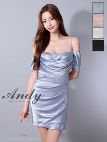 キャバドレス Andy アンディ サテン ワンカラー ドレープ 肩あき キャミソール タイトミニドレス