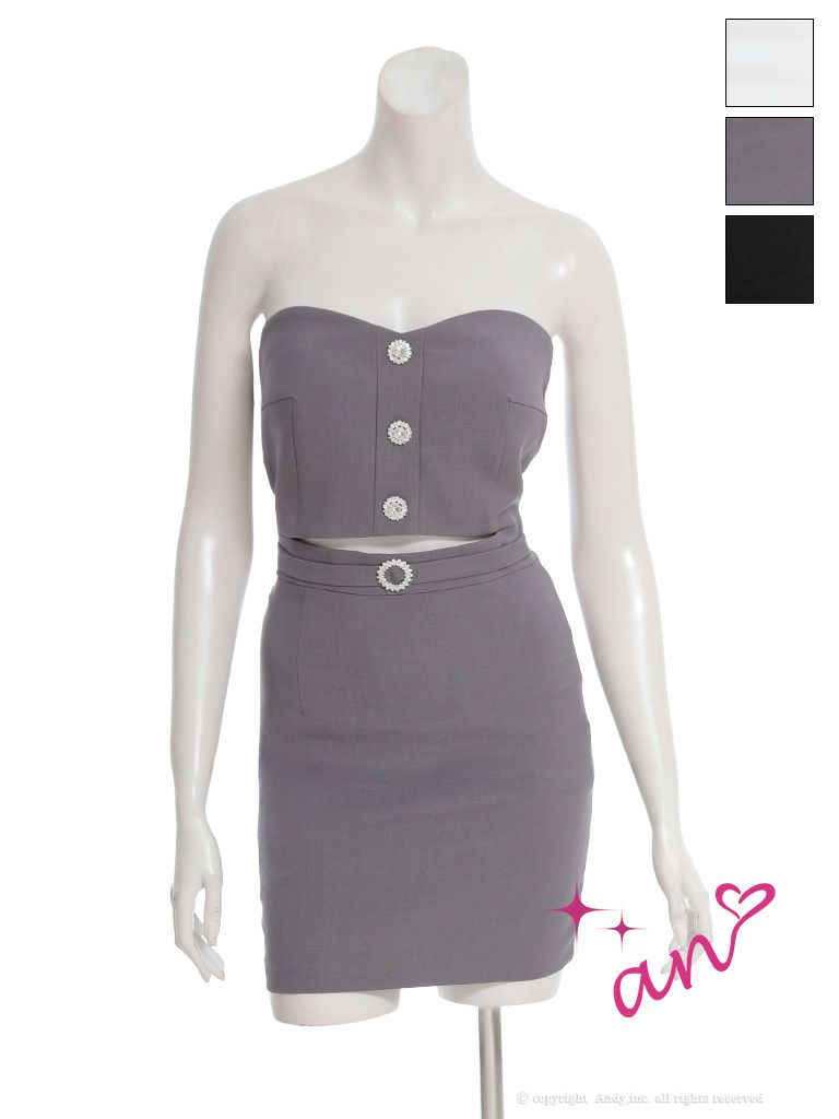 キャバドレス an アン ビジューボタン カットアウト ワンカラー フェイクベルト タイトミニドレス