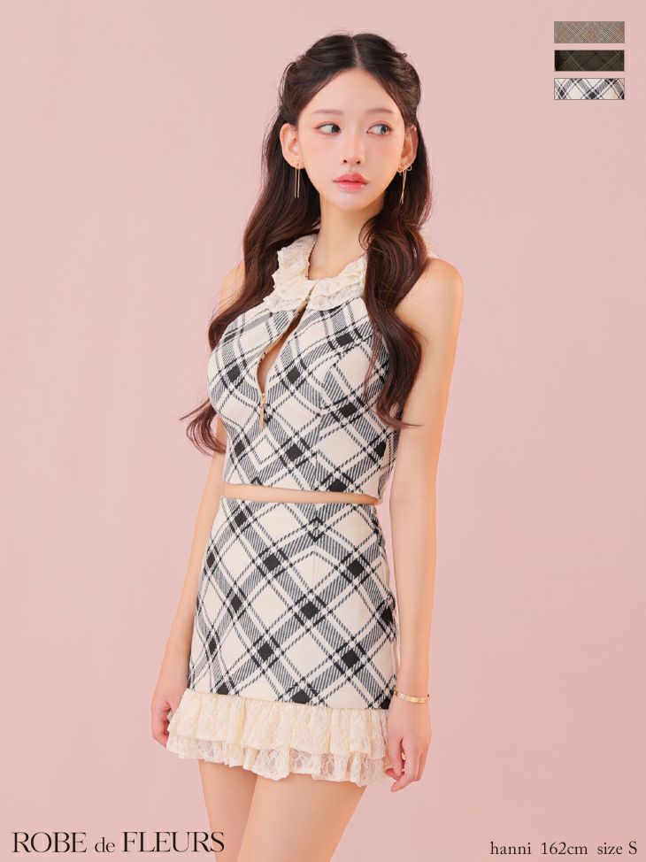 ROBE de FLEURS ローブドフルール ドレス デニムホルターバスト XSサイズあり】デニムホルターバストジップフレアミニキャバ