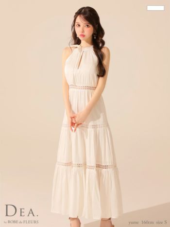 キャバドレス DEA. ROBE de FLEURS ディア ローブドフルール ホルターネック リボンタイ　エレガント ワンカラー スカラップレース Aラインロングドレス