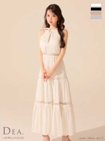 キャバドレス DEA. ROBE de FLEURS ディア ローブドフルール ホルターネック リボンタイ　エレガント ワンカラー スカラップレース Aラインロングドレス