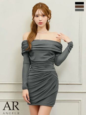 キャバドレス Angel R エンジェルアール ウエストギャザー セットアップ オフショルダー 長袖 ワンカラー シンプル タイトミニドレス