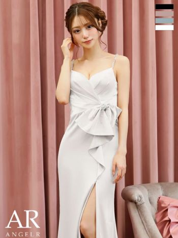 キャバドレス Angel R エンジェルアール キャミソール オープンバスト ウエストリボン タック ビジュー サテン スリット フェミニン タイトロングドレス