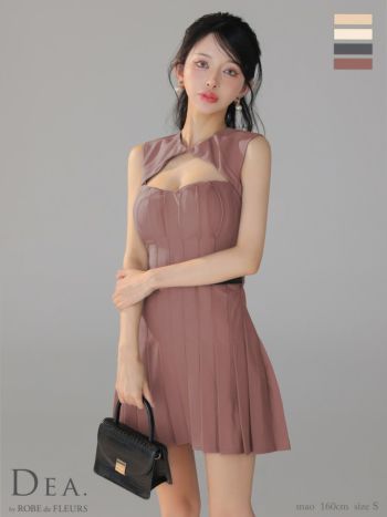 キャバドレス DEA. ROBE de FLEURS ディア ローブドフルール ワンカラー ノースリーブ ウエストベルト バストカット プリーツスカート フレアミニドレス
