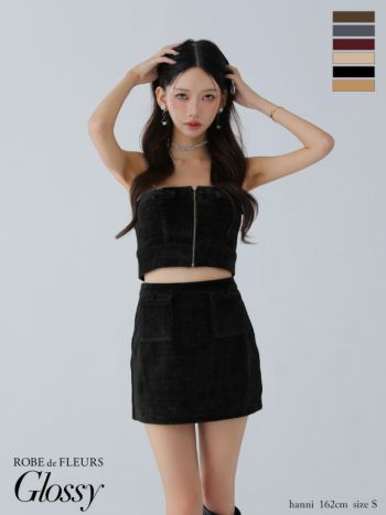 キャバドレス Glossy ROBE de FLEURS グロッシー ローブドフルール コーデュロイ セクシー キャミソール セットアップ ジップデザイン タイトミニドレス