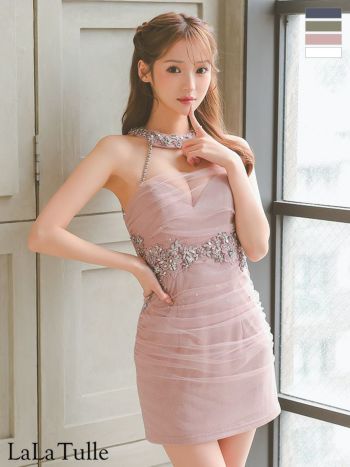 キャバドレス Angel R エンジェルアール フラワーレース ラメ ホルターネック ビジュー メッシュ セクシー タイトミニドレス