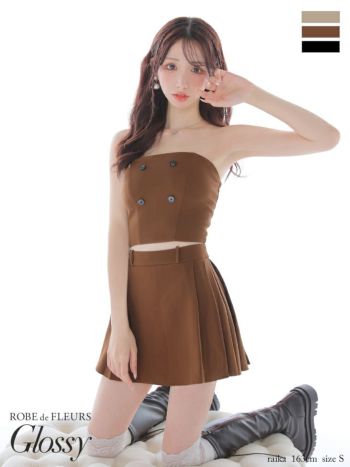 キャバドレス Glossy by ROBE de FLEURS グロッシー 2way オフショルダー ベアデザイン フロントボタン 長袖 セットアップ セクシー フレアミニドレス