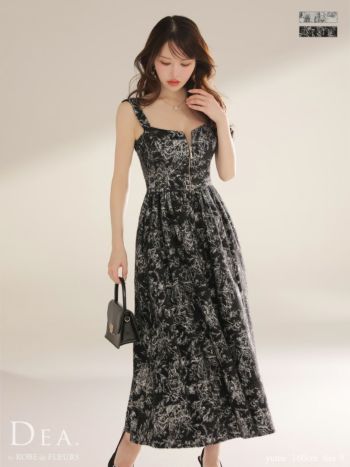キャバドレス DEA.by ROBE de FLEURS ディア ノースリーブ ジップデザイン ベルトデザイン ジャガード エレガント Aラインロングドレス