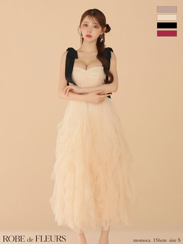 ROBE de FLEURSローブドフルール/サテンネックリボン/ バストジップ XSサイズあり【ROBE de FLEURS/ローブドフルール】サテンネック
