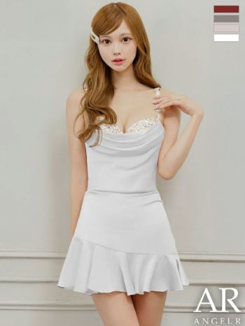 キャバドレス Angel R エンジェルアール セットアップ ドレープ フラワーレース キャミソール フリル ビジュー Aラインミニドレス
