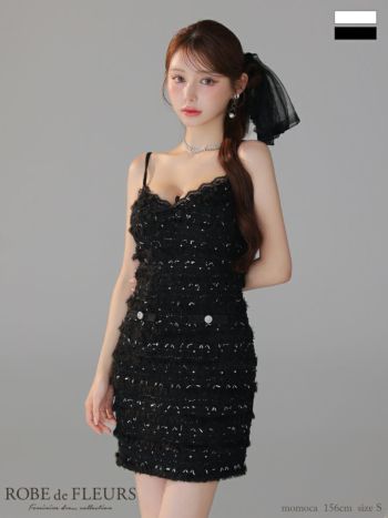 キャバドレス ROBEdeFLEURS ローブドフルール キャミソール サテンリボン レース フェザースパンコール ツイード ガーリー タイトミニドレス