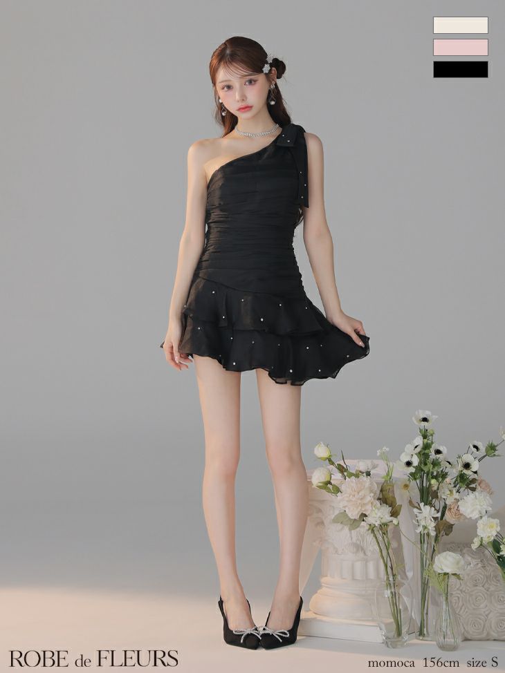 ROBE de FLEURS アシンメトリーリボンティアードフリルミニドレス XSサイズあり【ROBE de FLEURS/ローブドフルール】アシンメトリー
