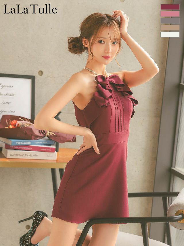 キャバドレス Angel R エンジェルアール キャミソール パールショルダー フリルリボン ガーリー フレアミニドレス