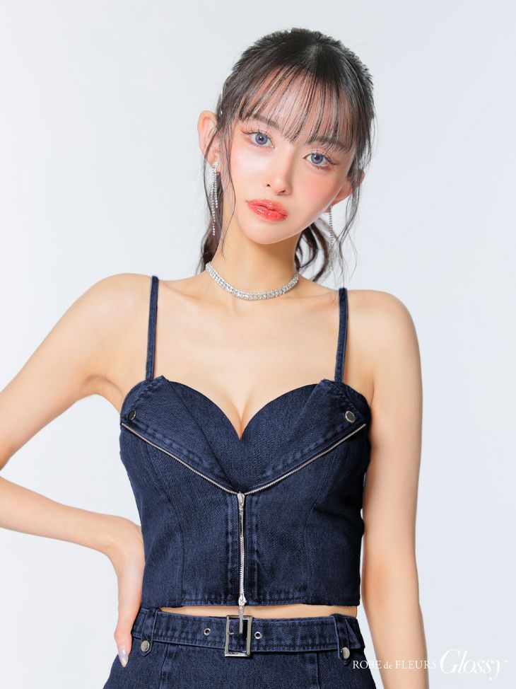 Glossy by ROBE de FLEURS/グロッシー】ジップデザイン デニム