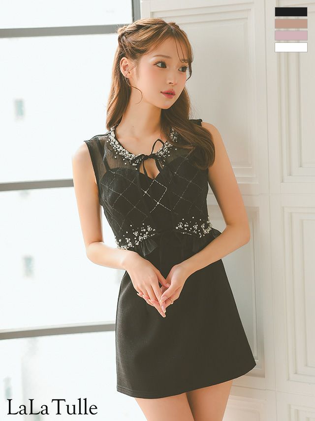 キャバドレス Angel R エンジェルアール 2way ビスチェ風 キャミソール パール ノースリーブ トップス フェミニン フレアミニドレス