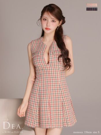 キャバドレス DEA.by ROBE de FLEURS ディア クラシカル バストカット ノースリーブ チェック柄 プリーツ フレアミニドレス