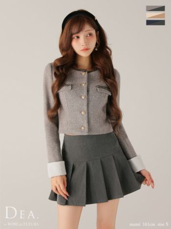 キャバドレス DEA. ROBE de FLEURS. ディア ローブドフルール ツイード クラシカル ボタン プリーツスカート セットアップ 長袖 フレアミニドレス