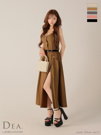 キャバドレス DEA.by ROBE de FLEURS ディア ノースリーブ オープンバスト フロントボタン ベルト スリット セットアップ エレガント Aラインロングドレス