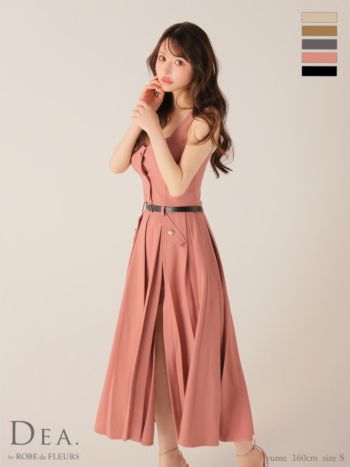 キャバドレス DEA.by ROBE de FLEURS ディア フロントボタン ベルト スリット セットアップ エレガント ノースリーブ オープンバスト Aラインロングドレス