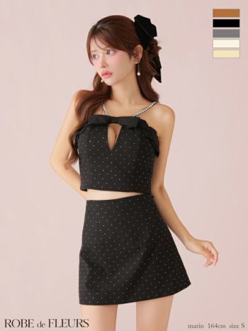 キャバドレス ROBEdeFLEURS ローブドフルール キャミソール ガーリー セットアップ バストリボン ストーン タイトミニドレス