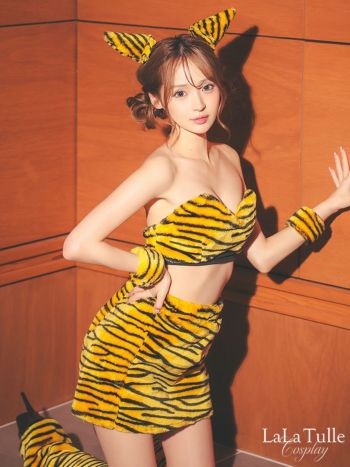 コスプレ 鬼 トラ柄 セクシー タイトスカート セットアップ ベアトップ アニマル 衣装5点セット