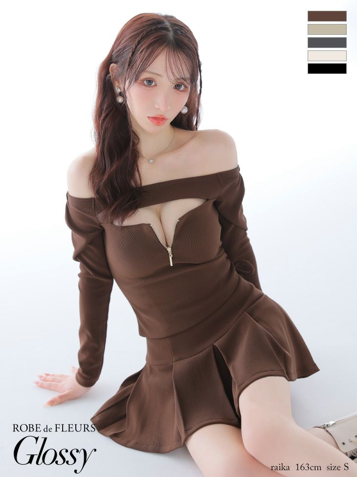 ROBE de FLEURS Glossy オフショル袖ありセットアップ 【公式通販】