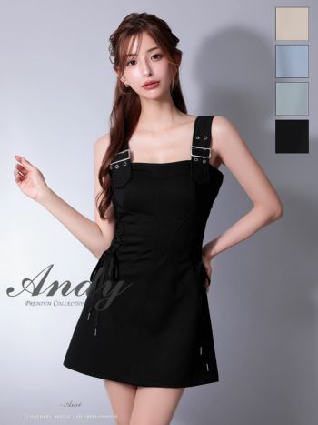 キャバドレス Andy レースアップ リボン ワンカラー ベルトデザイン ノースリーブ フレアミニドレス