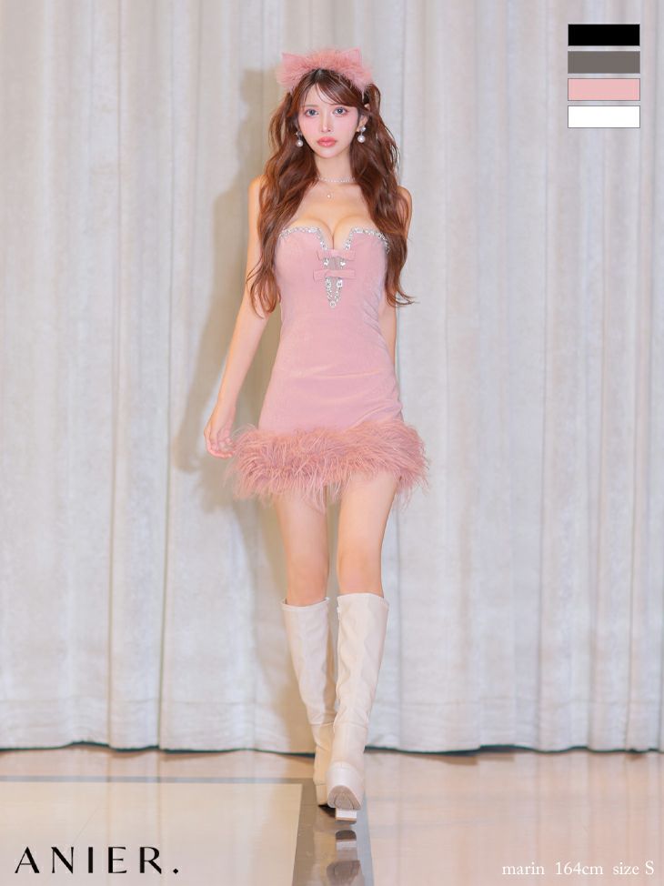 コスプレ anier.ROBE アニエルローブ 猫 アニマル ファー セクシー リボン キャミソール タイトミニドレス
