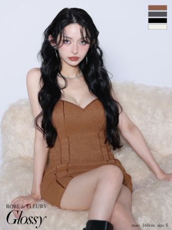 キャバドレス　Glossy by ROBE de FLEURS グロッシー セクシー キャミソール バックオープン チェーンストラップ ジャガード サテン タイトミニドレ