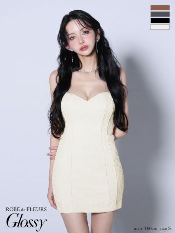キャバドレス Glossy by ROBE de FLEURS グロッシー ジャガード サテン セクシー キャミソール バックオープン チェーンストラップ タイトミニドレス