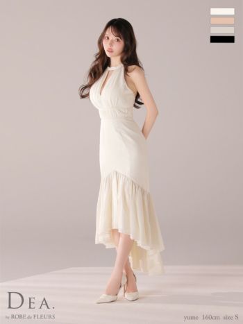 キャバドレス DEA.by ROBE de FLEURS ディア エレガント ホルターネック リボン バストカット ウエストギャザー バックオープン オーガンジー サテン Aラインロングドレス
