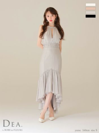 キャバドレス DEA.by ROBE de FLEURS ディア リボン バストカット ウエストギャザー バックオープン オーガンジー サテン エレガント ホルターネック Aラインロングドレス