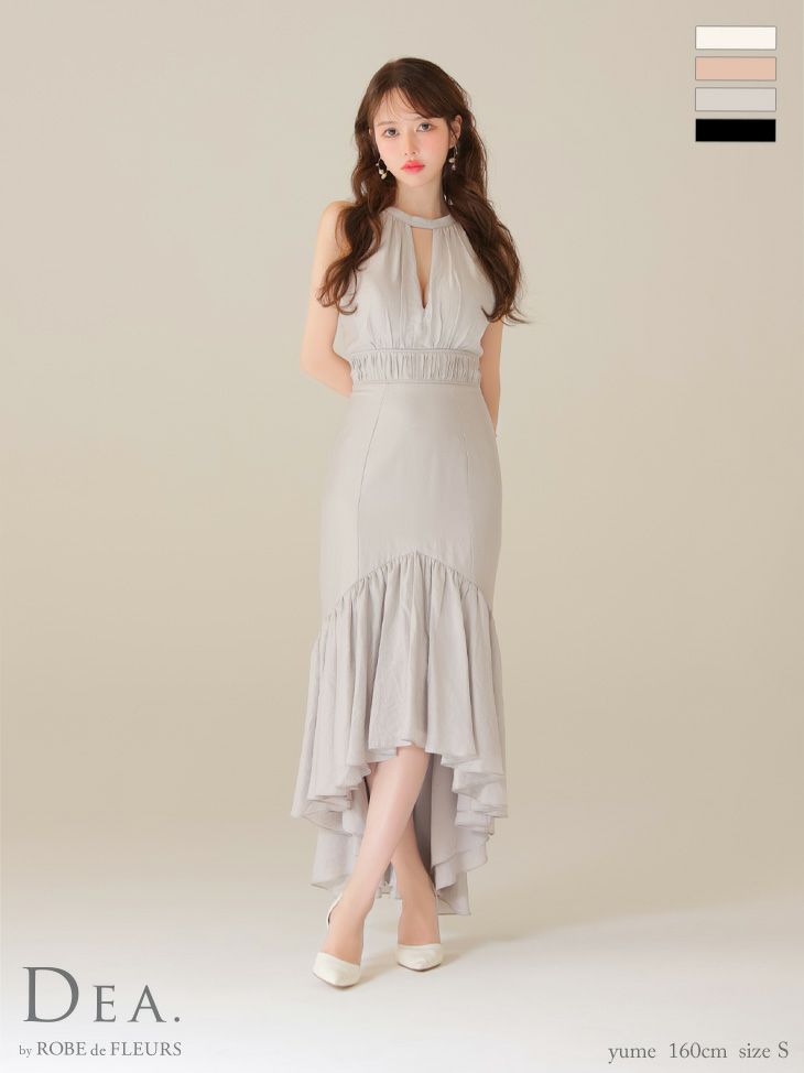 キャバドレス DEA.by ROBE de FLEURS ディア リボン バストカット ウエストギャザー バックオープン オーガンジー サテン エレガント ホルターネック Aラインロングドレス