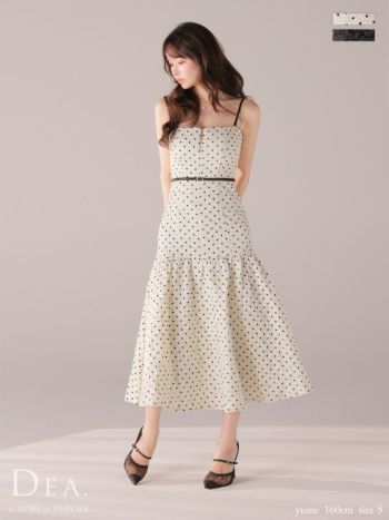 キャバドレス DEA.by ROBE de FLEURS ディア エレガント キャミソール ジップデザイン ウエストベルト ジャガード ドット柄 マーメイドロングドレス
