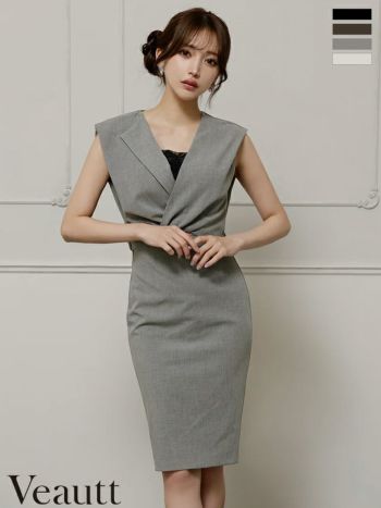 キャバドレス Veautt ヴュート バックオープン ウエストカット ノースリーブ セクシー レースインナー付き タイト 膝丈ドレス