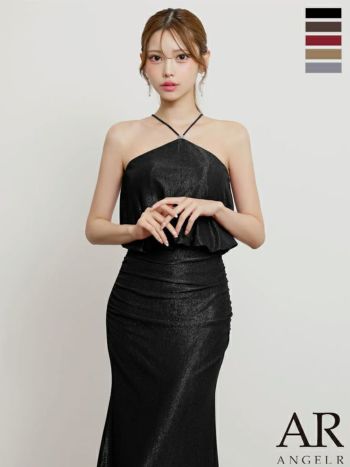 キャバドレス Angel R エンジェルアール エレガント ホルターネック ラメ チャーム タイトロングドレス