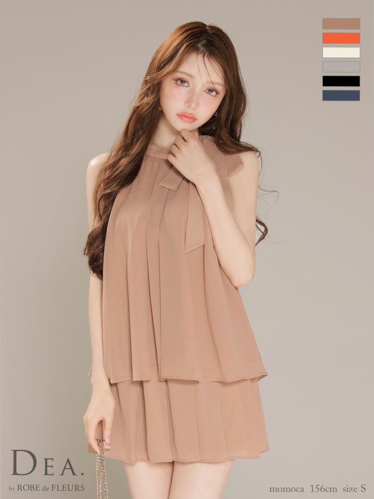 キャバドレス DEA. ROBE de FLEURS ディア ローブドフルール サイドリボン サテン シフォン ノースリーブ セットアップ エレガント フレアミニドレス