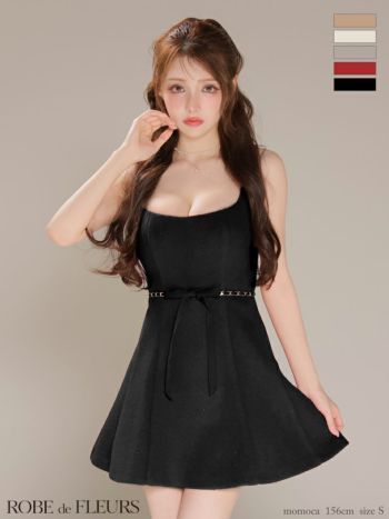 キャバドレス ROBEdeFLEURS ローブドフルール ノースリーブ ラメ メルトン ウエストリボン シンプル ガーリー フレアミニドレス
