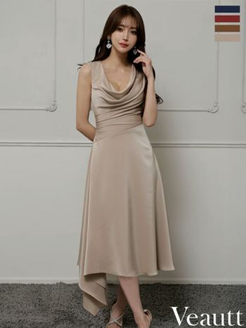 キャバドレス Veautt ヴュート ノースリーブ バストドレープ エレガント アシンメトリー ワンカラー シンプル Aラインロングドレス