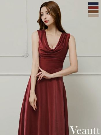 キャバドレス Veautt ヴュート アシンメトリー バストドレープ ノースリーブ エレガント ワンカラー シンプル Aラインロングドレス