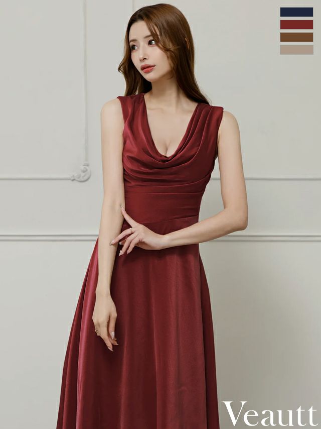 キャバドレス Veautt ヴュート アシンメトリー バストドレープ ノースリーブ エレガント ワンカラー シンプル Aラインロングドレス