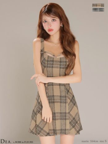 キャバドレス DEA. ROBE de FLEURS ディア ローブドフルール チェック柄 キャミソール ふんわり起毛 フェミニン プリーツスカート フレアミニドレス