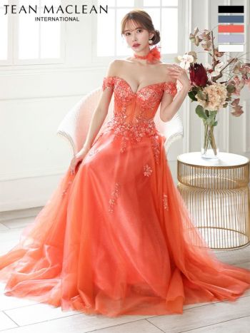 キャバドレス JEANMACLEAN ジャンマクレーン オフショルダー スパンコール レース チョーカー付き バースデー ビジュー フラワー刺繍 Aラインロングドレス