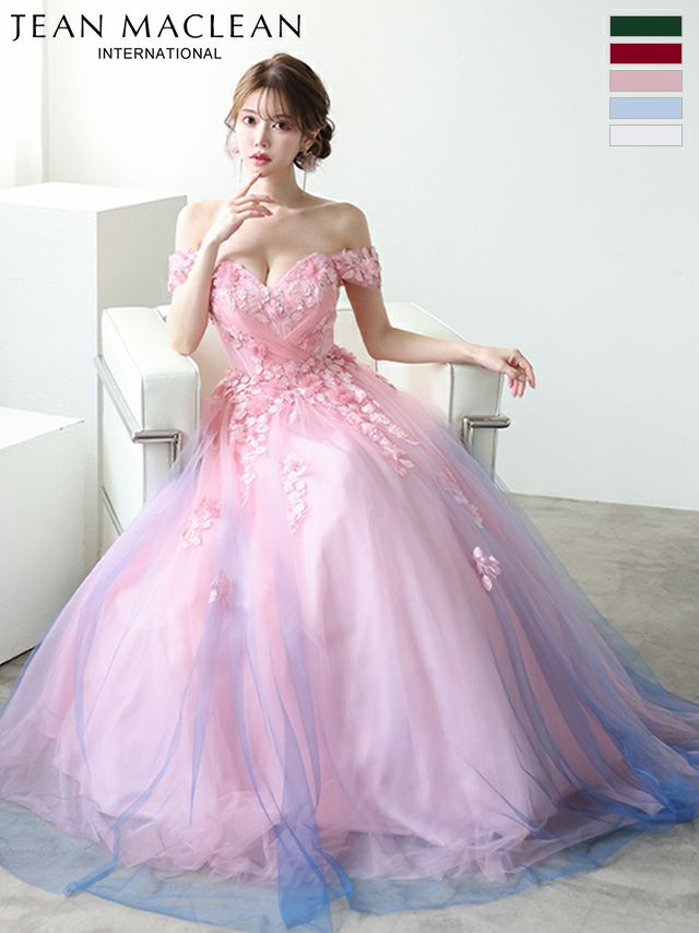 キャバドレス JEANMACLEAN ジャンマクレーン クレーン】オフショルダー フラワー刺繍 レース ハートカット エレガント バースデー Aラインロングドレス