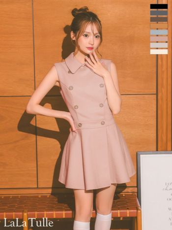 キャバドレス DEA. ROBE de FLEURS ディア ローブドフルール ダブルボタン メルトン 襟付き シンプル ノースリーブ プリーツ フレアミニドレス