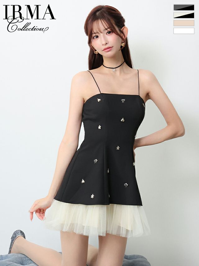 キャバドレス IRMA イルマ リボンチョーカー付き キャミソール スタッズ チュール フレアミニドレス