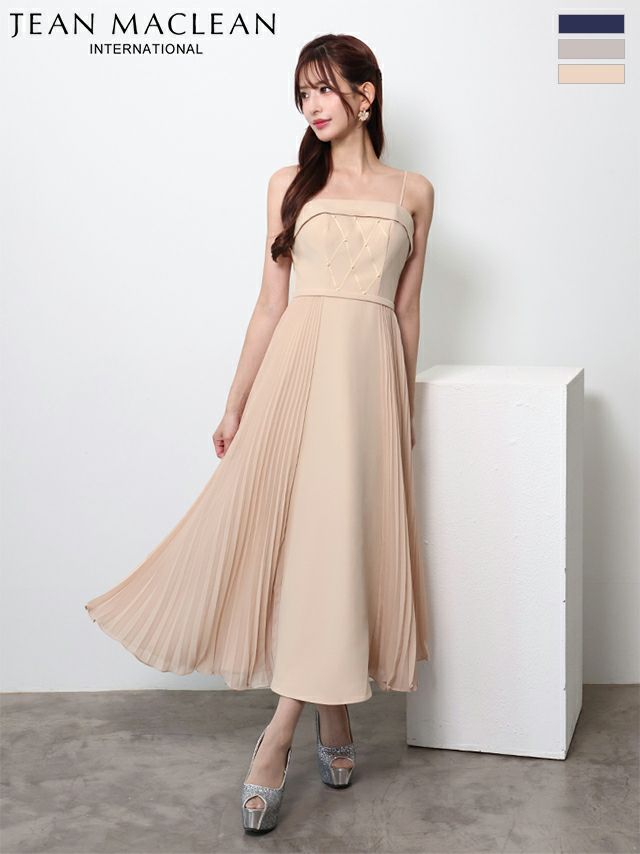 キャバドレス JEANMACLEAN ジャンマクレーン キャミソール シフォン プリーツ切替 Aラインロングドレス